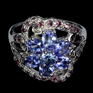 925 Sterling Silver Ring Oval Tanzanite 5x4mm Rhodolite Gemstone Jewelry Size 9