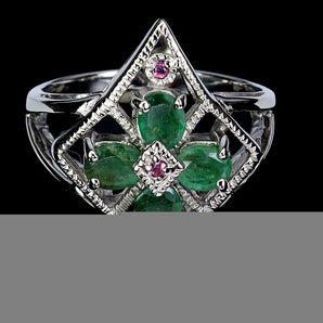 925 Sterling Silver Ring Oval Emerald 5x4mm Rhodolite Gemstone Jewelry Size 9