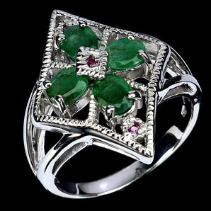 925 Sterling Silver Ring Oval Emerald 5x4mm Rhodolite Gemstone Jewelry Size 9