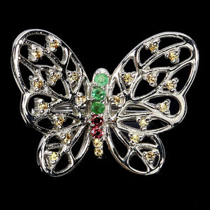 925 Sterling Silver Ring Round \emerald Sapphire Butterfly Gemstone Jewelry Sz 8