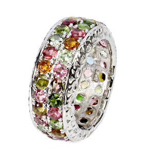 925 Sterling Silver Ring Round Tourmaline 2.5mm Natural Gemstone Jewelry Size 7