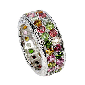 925 Sterling Silver Ring Round Tourmaline 2.5mm Natural Gemstone Jewelry Size 7