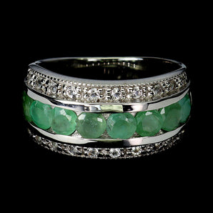 925 Sterling Silver Ring Round Emerald 4mm Aquamarine Gemstone Jewelry Size 7.5