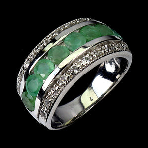 925 Sterling Silver Ring Round Emerald 4mm Aquamarine Gemstone Jewelry Size 7.5