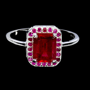 925 Sterling Silver Ring Octagon Ruby 8x6mm Ruby Diamond Cut Gemstone Size 8