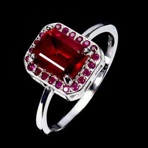 925 Sterling Silver Ring Octagon Ruby 8x6mm Ruby Diamond Cut Gemstone Size 8