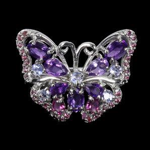 925 Sterling Silver Ring Oval Amethyst 6x4mm Tanzanite Gemstone Jewelry Size 9