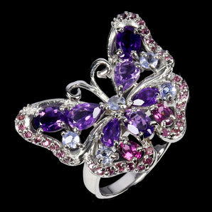 925 Sterling Silver Ring Oval Amethyst 6x4mm Tanzanite Gemstone Jewelry Size 9