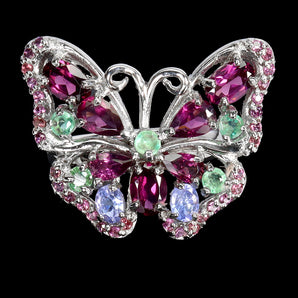 925 Sterling Silver Ring Oval Rhodolite Garnet 6x4mm Emerald Gemstone Jewelry 7