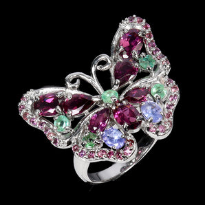 925 Sterling Silver Ring Oval Rhodolite Garnet 6x4mm Emerald Gemstone Jewelry 7