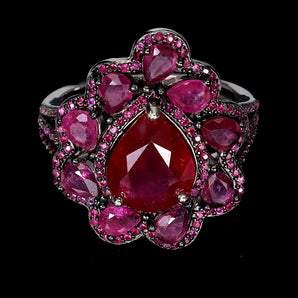 925 Sterling Silver Ring Pear Ruby 10x7mm Natural Gemstone Jewelry Size 6.5