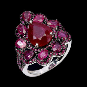 925 Sterling Silver Ring Pear Ruby 10x7mm Natural Gemstone Jewelry Size 6.5