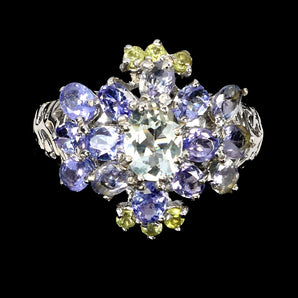 925 Sterling Silver Ring Oval Aquamarine 7x5mm Peridot Tanzanite Gemstone Size 8