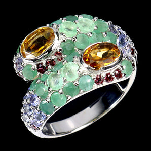 925 Sterling Silver Ring Oval Citrine 7x5mm Emerald Garnet Tanzanite Gemstone 9