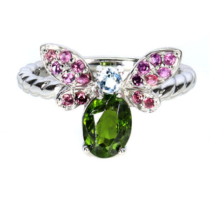 925 Sterling Silver Ring Oval Chrome Diopside 8x6mm Aquamarine Gemstone Size 9