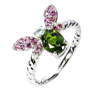 925 Sterling Silver Ring Oval Chrome Diopside 8x6mm Aquamarine Gemstone Size 9