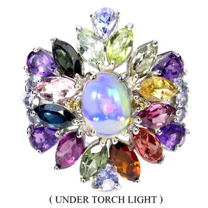 925 Sterling Silver Ring Oval Fire Opal 7x5mm Amethyst Tourmaline Gemstone 9.5