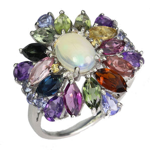 925 Sterling Silver Ring Oval Fire Opal 7x5mm Amethyst Tourmaline Gemstone 9.5