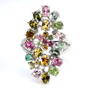 925 Sterling Silver Ring Oval Tourmaline Emerald Rhodolite Gemstone Jewelry Sz 9