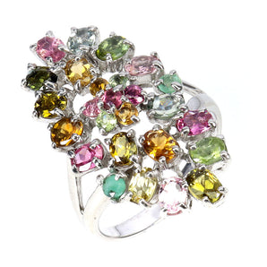 925 Sterling Silver Ring Oval Tourmaline Emerald Rhodolite Gemstone Jewelry Sz 9