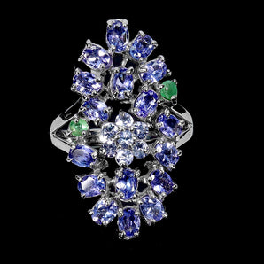 925 Sterling Silver Ring Oval Tanzanite 4x3mm Emerald Gemstone Jewelry Size 9