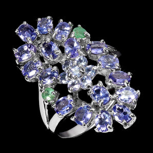 925 Sterling Silver Ring Oval Tanzanite 4x3mm Emerald Gemstone Jewelry Size 9
