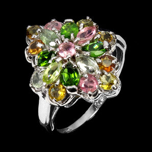 925 Sterling Silver Ring Marquise Tourmaline Chrome Diopside Gemstone Size 8.5