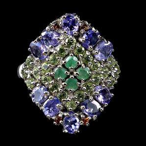 925 Sterling Silver Ring Oval Tanzanite Emerald Peridot Gemstone Jewelry Size 8