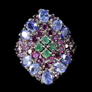 925 Sterling Silver Ring Oval Tanzanite 4x3mm Emerald Gemstone Jewelry Size 7.5