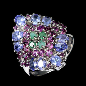 925 Sterling Silver Ring Oval Tanzanite 4x3mm Emerald Gemstone Jewelry Size 7.5
