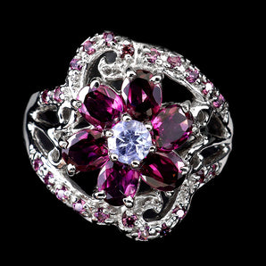 925 Sterling Silver Ring Oval Rhodolite Garnet 5x4mm Tanzanite Gemstone Size 9