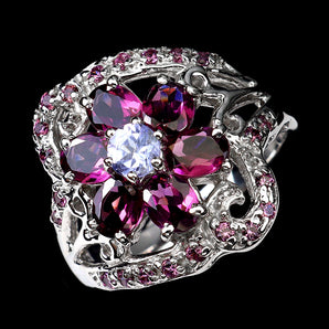 925 Sterling Silver Ring Oval Rhodolite Garnet 5x4mm Tanzanite Gemstone Size 9