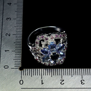925 Sterling Silver Ring Oval Tanzanite Black Opal Rhodolite Gemstone Jewelry 7