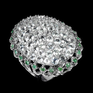 925 Sterling Silver Ring Round Aquamarine Emerald Natural Gemstone Jewelry Sz 9