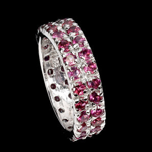 925 Sterling Silver Ring Round Rhodolite Garnet Natural Gemstone Jewelry Size 8