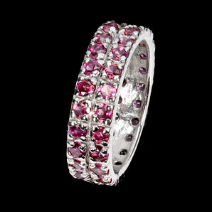 925 Sterling Silver Ring Round Rhodolite Garnet Natural Gemstone Jewelry Size 8