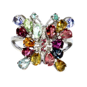 925 Sterling Silver Ring Pear Tourmaline Tanzanite Gemstone Jewelry Size 8.5