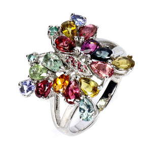 925 Sterling Silver Ring Pear Tourmaline Tanzanite Gemstone Jewelry Size 8.5