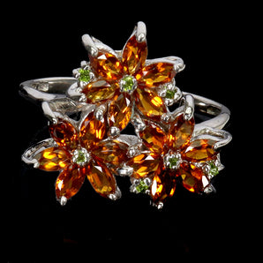 925 Sterling Silver Ring Marquise Citrine Chrome Diopside Gemstone Jewelry Sz 8