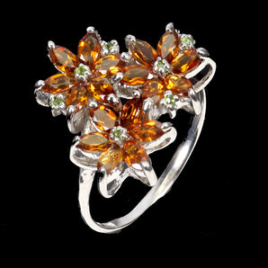 925 Sterling Silver Ring Marquise Citrine Chrome Diopside Gemstone Jewelry Sz 8