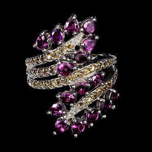 925 Sterling Silver Ring Pear Rhodolite Garnet 4x3mm Sapphire Gemstone Jewelry 8