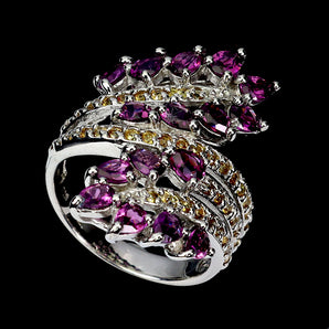 925 Sterling Silver Ring Pear Rhodolite Garnet 4x3mm Sapphire Gemstone Jewelry 8