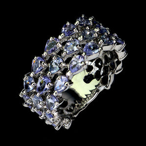 925 Sterling Silver Ring Pear Tanzanite 4x3mm Natural Gemstone Jewelry Size 8.5