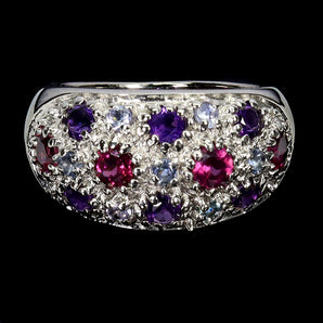 925 Sterling Silver Ring Round Rhodolite Amethyst Tanzanite Gemstone Jewelry 7