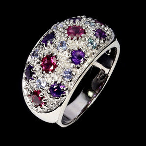 925 Sterling Silver Ring Round Rhodolite Amethyst Tanzanite Gemstone Jewelry 7