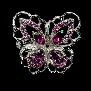 925 Sterling Silver Ring Oval Rhodolite Garnet Gemstone Butterfly Jewelry Size 9