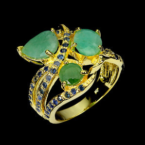925 Sterling Silver Ring Pear Emerald 10x7mm Sapphire Gemstone Jewelry Size 8