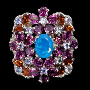 925 Sterling Silver Ring Oval Blue Opal 8x6mm Tanzanite Gemstone Jewelry Sz 8.5