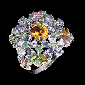 925 Sterling Silver Ring Oval Citrine 8x6mm Tanzanite Gemstone Jewelry Size 9