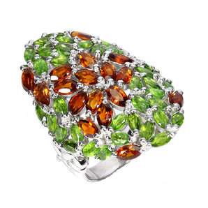 925 Sterling Silver Ring Marquise Citrine Chrome Diopside Gemstone Jewelry Sz 8